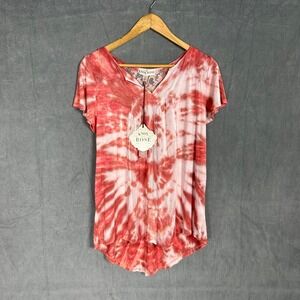 Knox Rose Womens M NWT Tie Dye Lace Orange Boho Abstract High-Low Summer Top